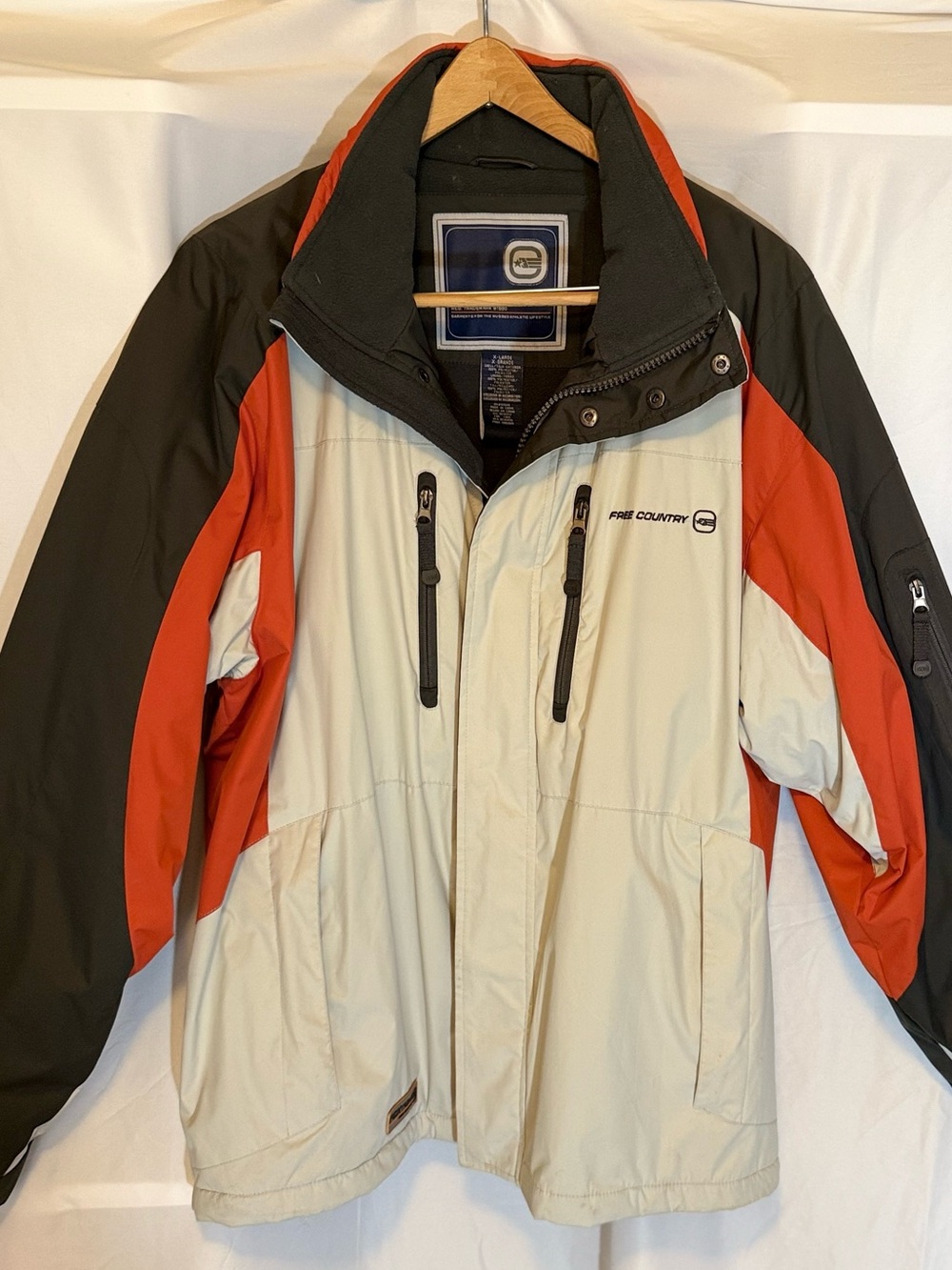 Free Country Men's Colorblock All-Weather Coat - Cream, Gray & Rust Size XL (OC)